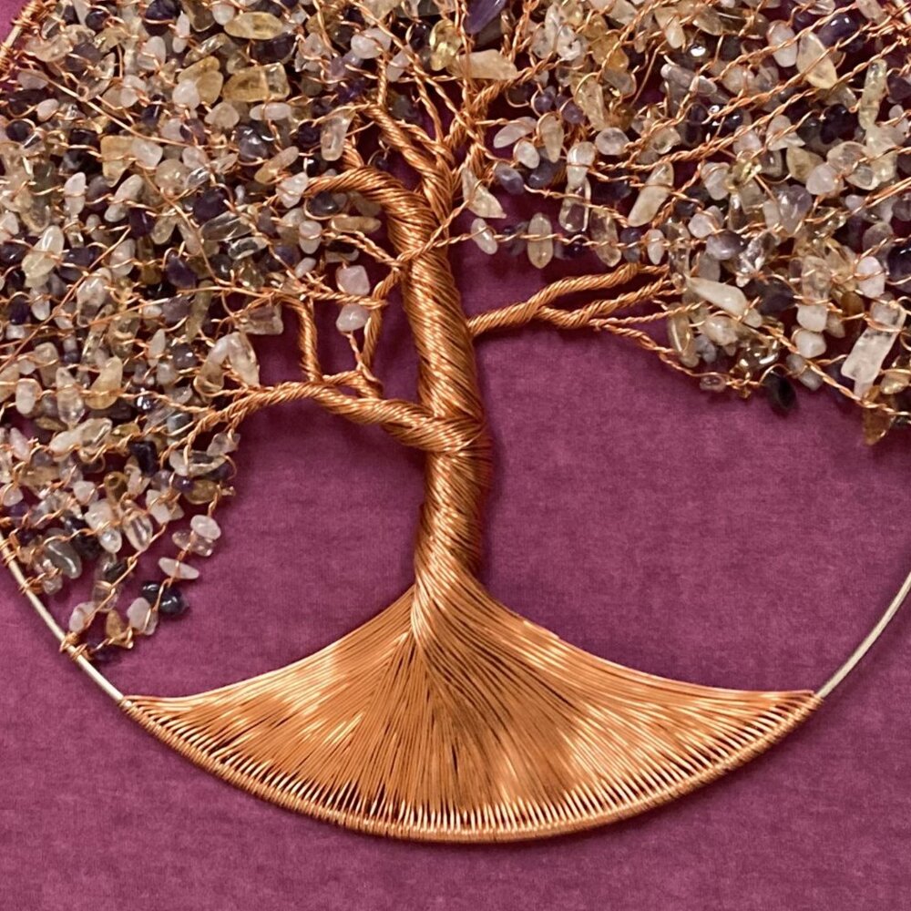 Tree of Life Copper Wire Wall Hanging / Sun Catcher. Handcrafted Art, 10" Tall - Picture 5 of 5